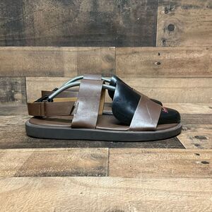 Zara Women’s Size 44 Strappy Sandals Brown Leather Summer Flats Adjustable Strap